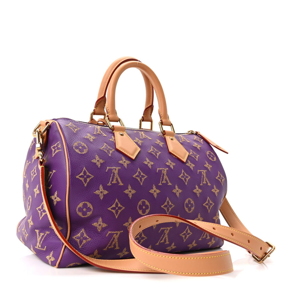Louis Vuitton Calfskin Embroidered Monogram Speedy P9 Bandouliere 30 Golden Lotus Purple