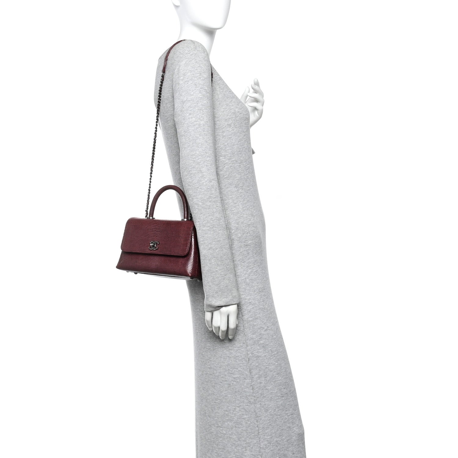Chanel Lizard Mini Coco Handle Flap Burgundy