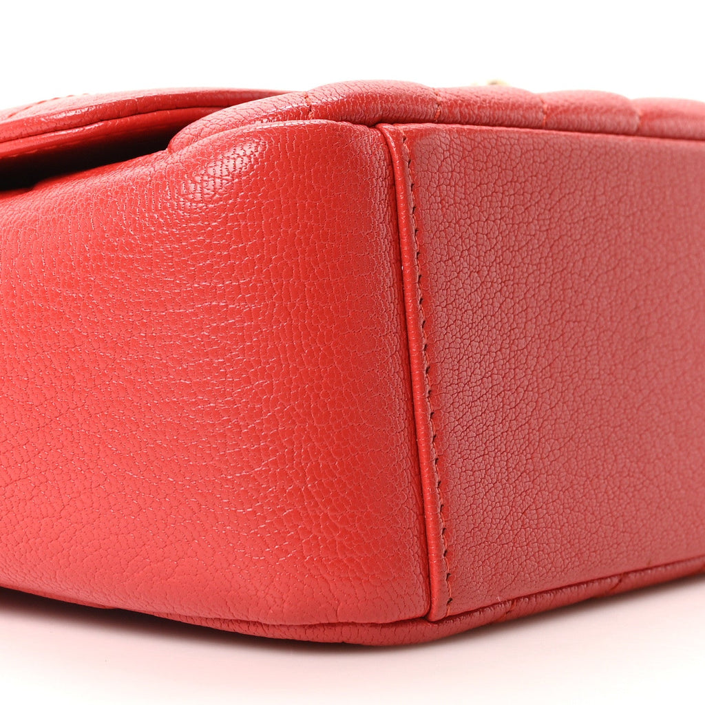 Chanel Shiny Goatskin Diagonal Quilted Small Flap Red
