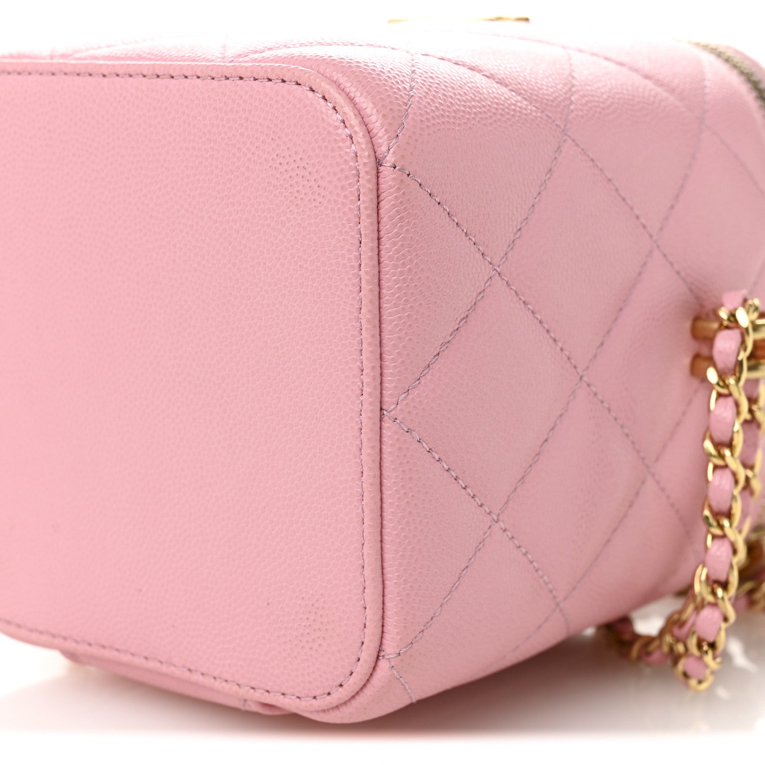 Chanel Caviar Quilted Tiny CC Vanity Case With Chain Pink