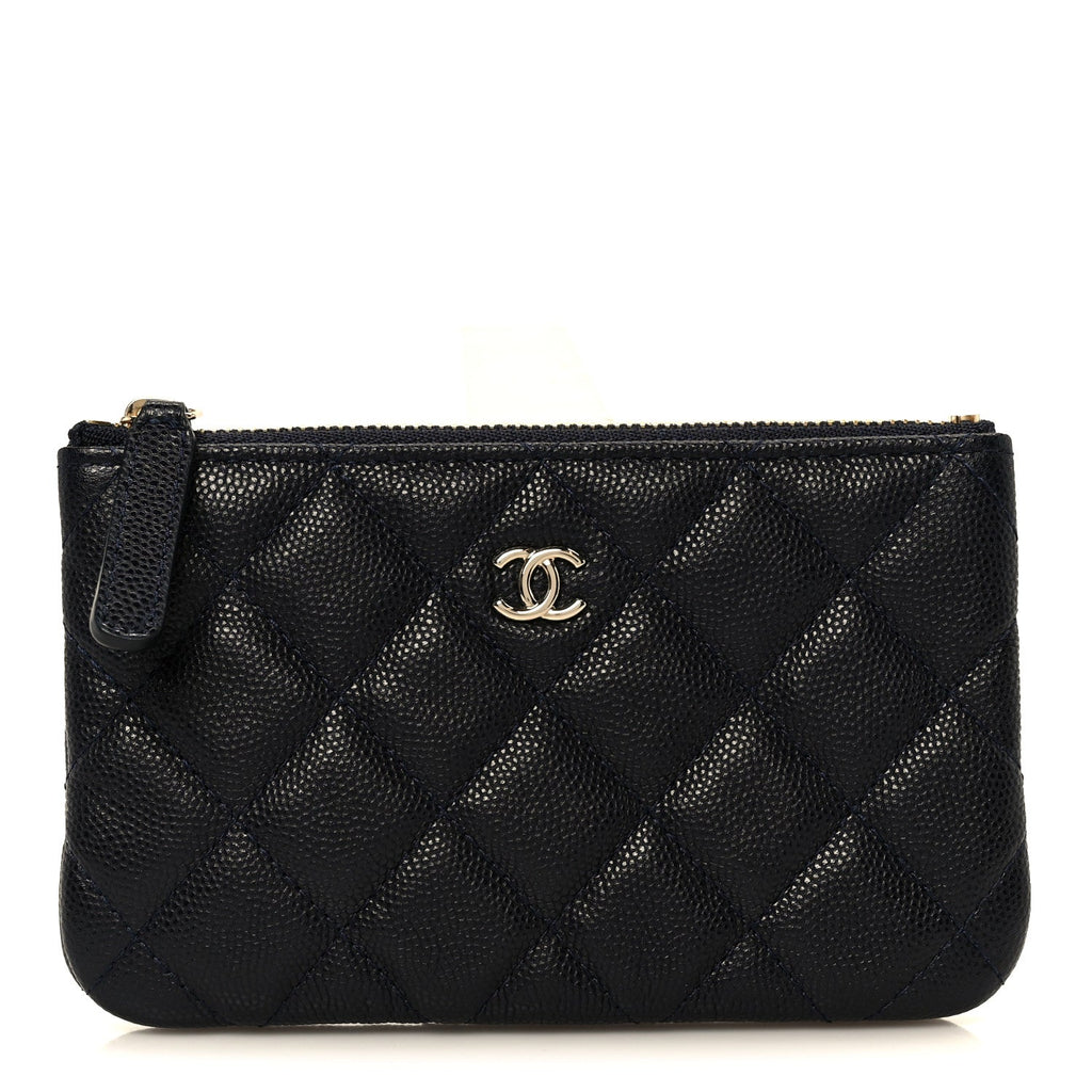 Caviar Quilted Small Cosmetic Case Navy Blue