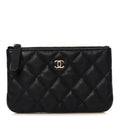 Caviar Quilted Small Cosmetic Case Navy Blue
