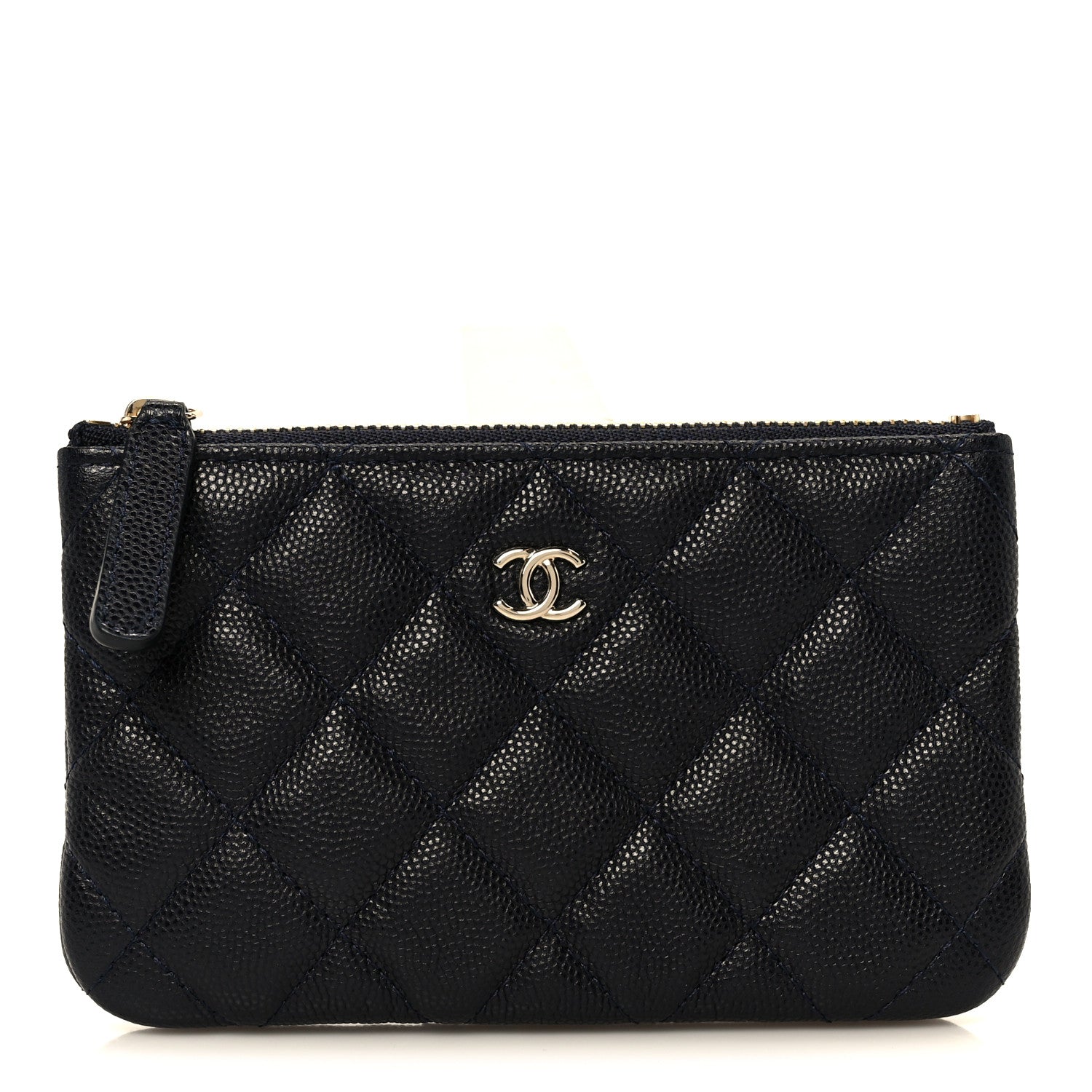 Caviar Quilted Small Cosmetic Case Navy Blue