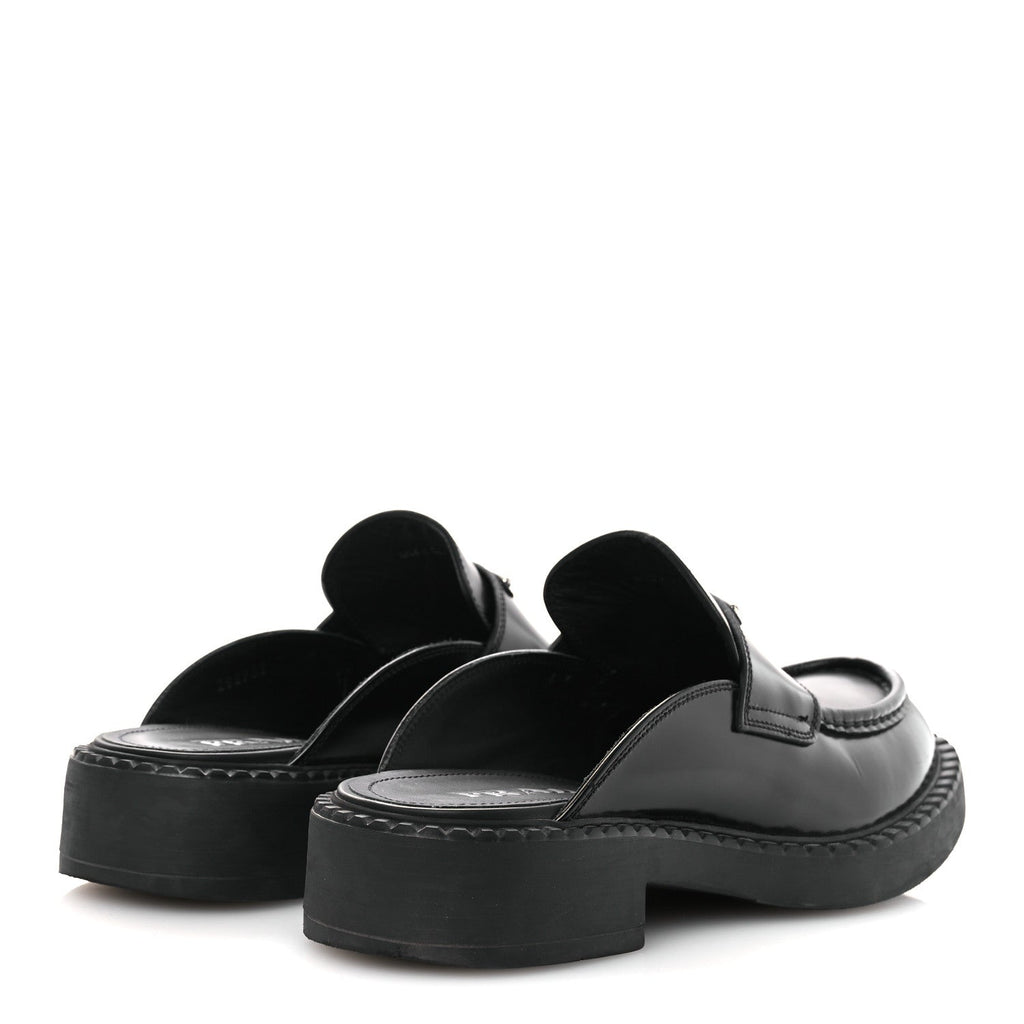 Prada Spazzolato Triangle 40mm Loafer Mules 37 Black