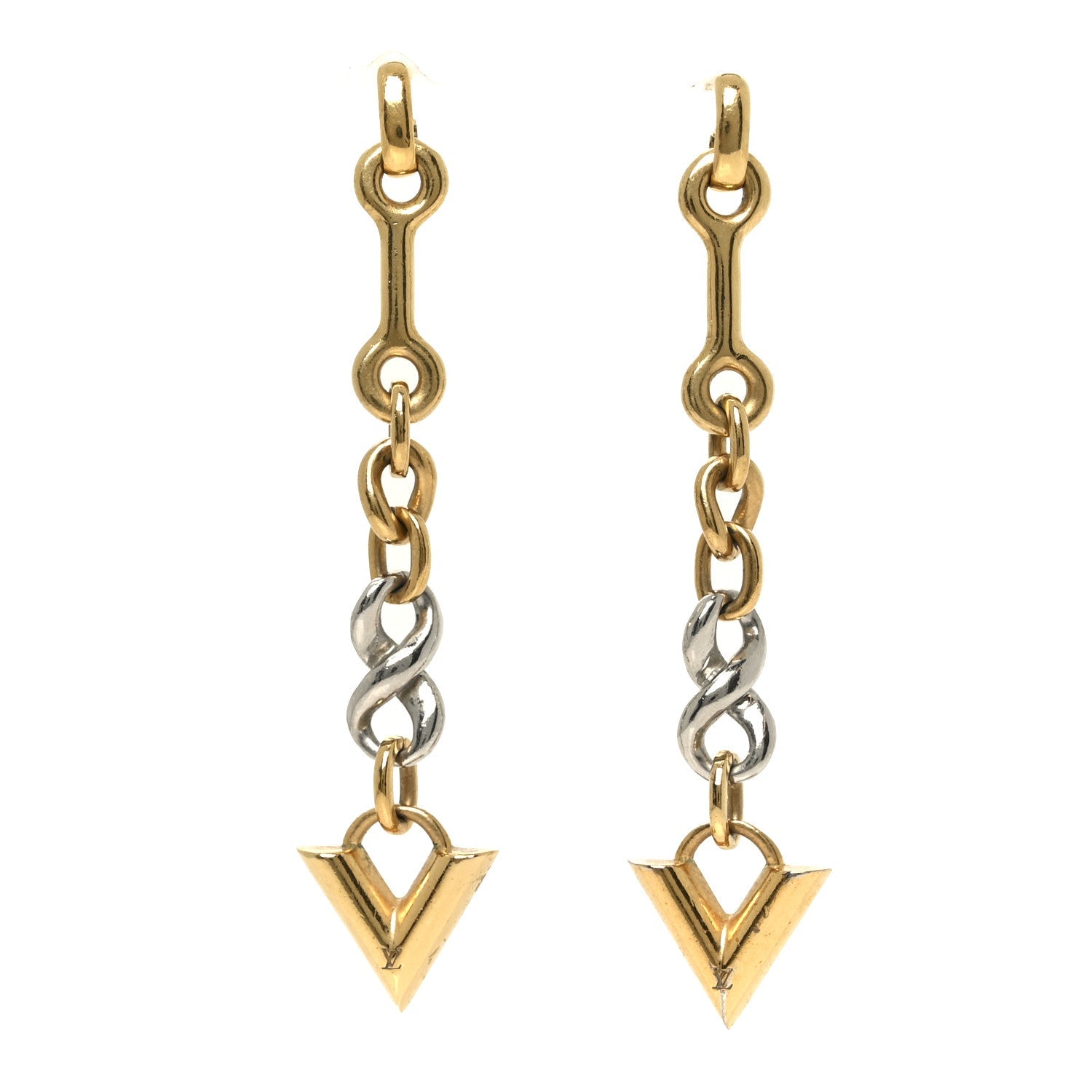 Louis Vuitton Essential V Dangle Earrings Gold Silver