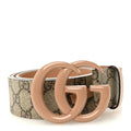 Gucci GG Supreme Monogram Plutone Calfskin Enamel Double G 40mm Belt 85 34 Beige Ebony Camelia
