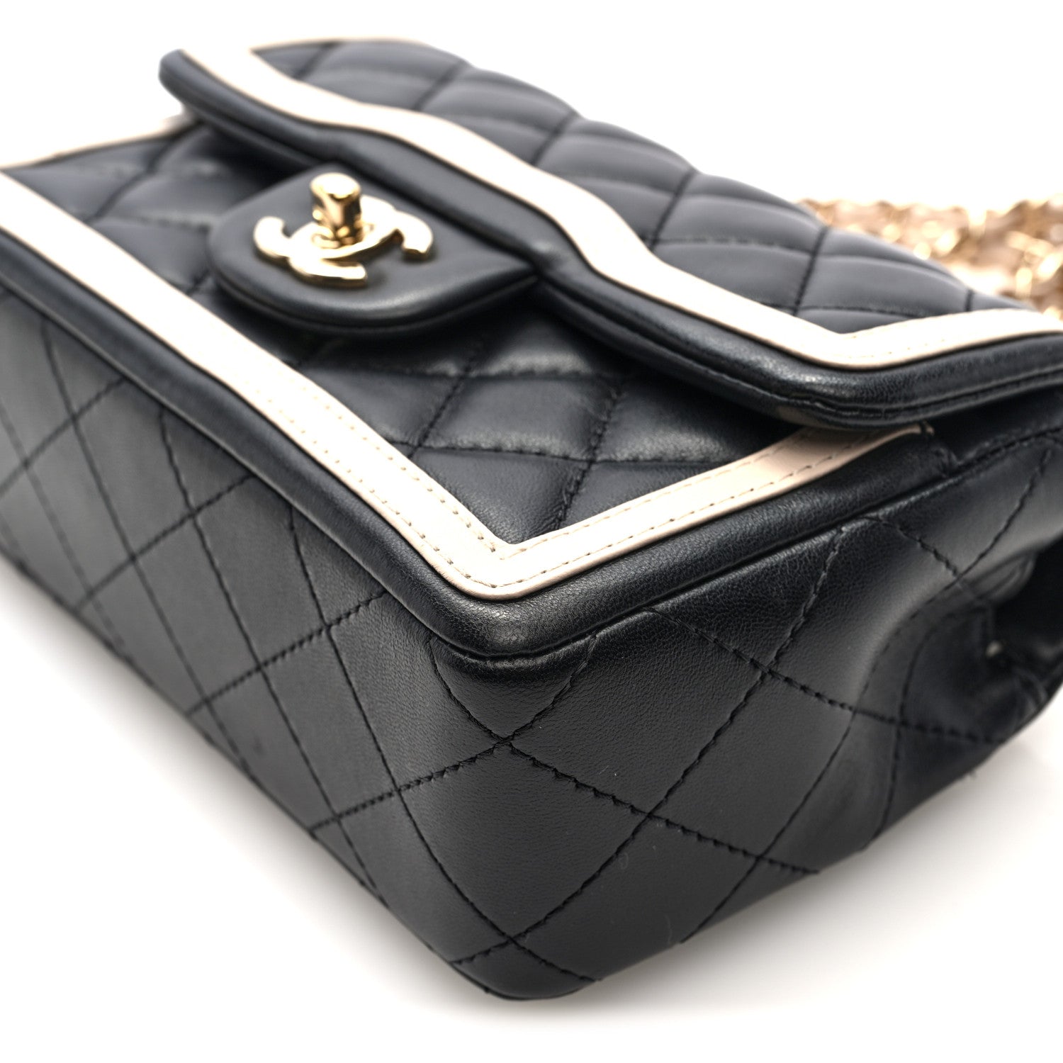 Chanel Shiny Lambskin Quilted Half Mini Flap Black Beige