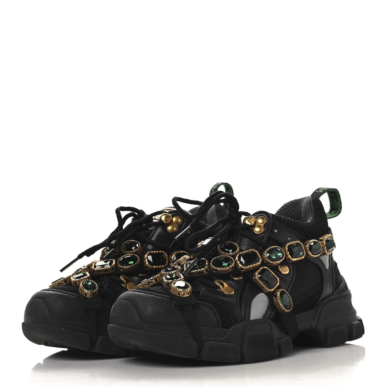 Gucci X SEGA Mesh Suede Calfskin Removable Crystals Womens Flashtrek Sneakers 35.5 Black Silver