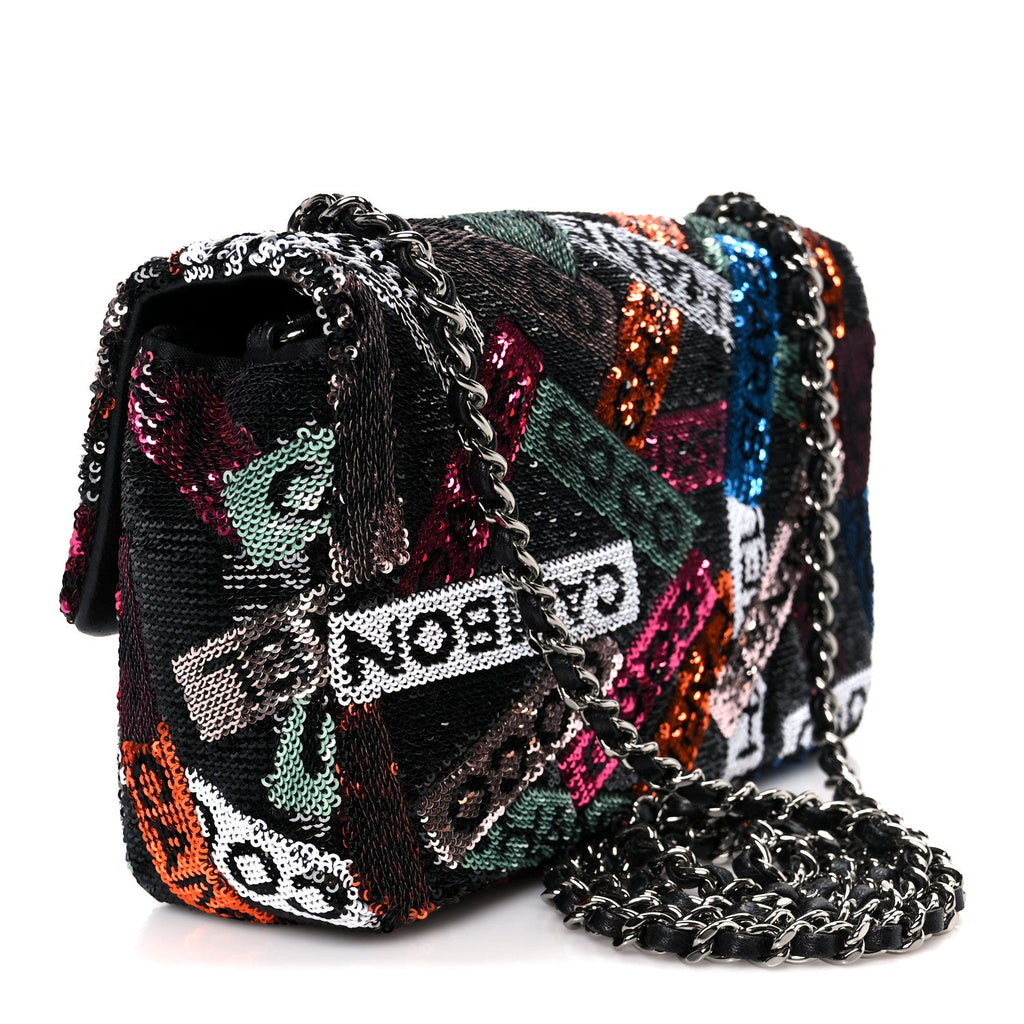 Chanel Sequin Logo Small Flap Ruthenium Multicolor