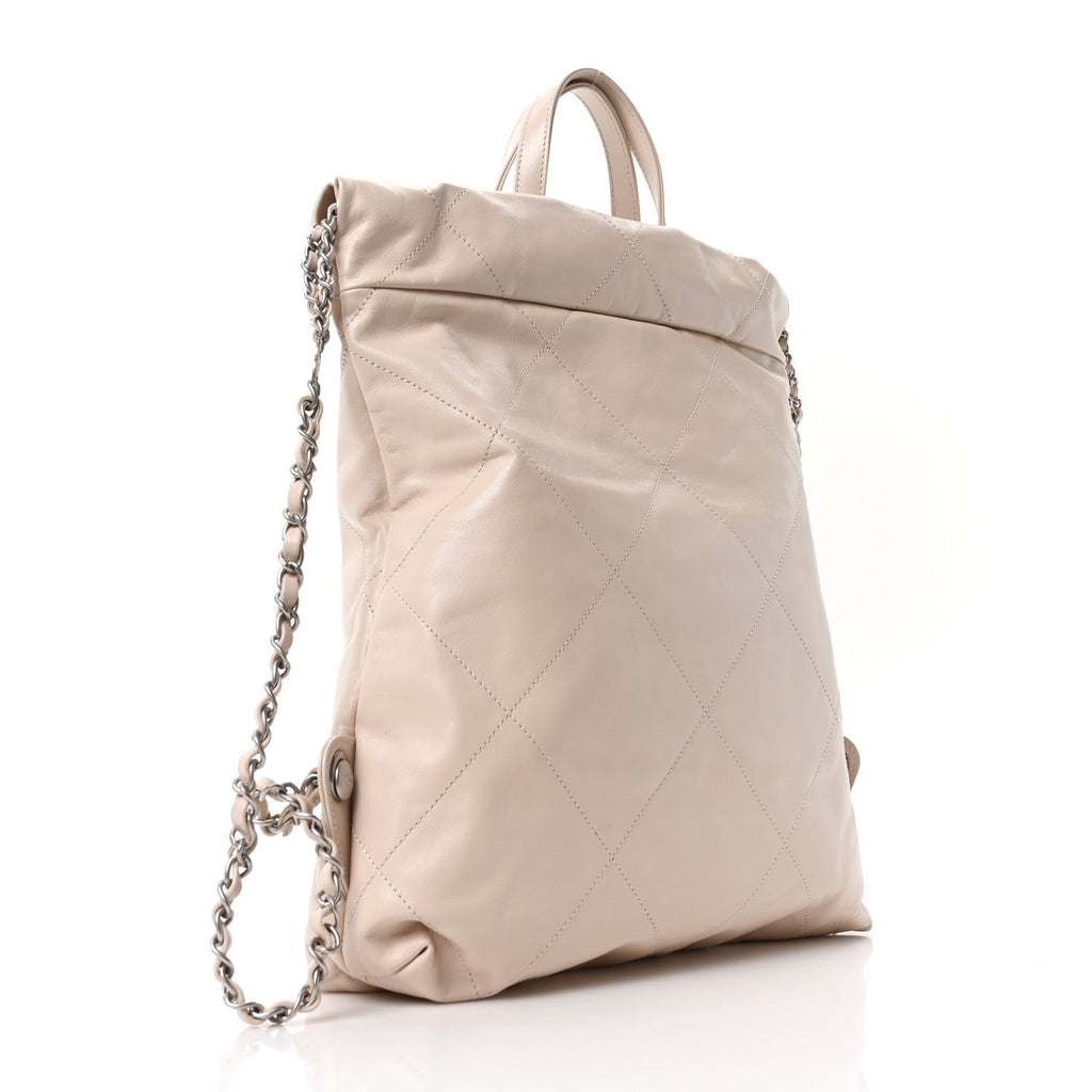 Chanel Shiny Calfskin Quilted Chanel 22 Backpack Beige