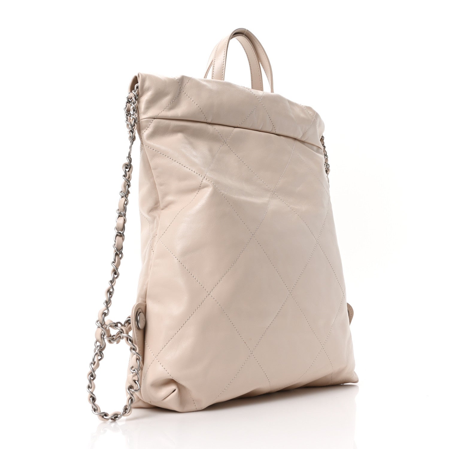 Chanel Shiny Calfskin Quilted Chanel 22 Backpack Beige