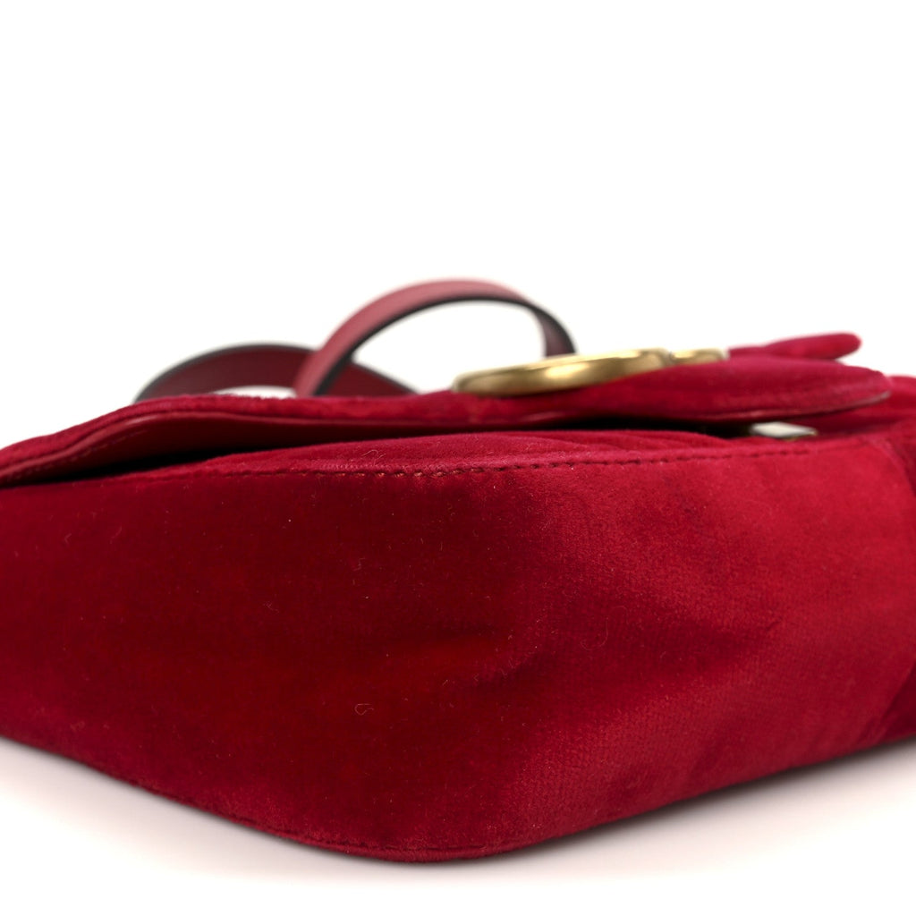 Gucci Velvet Matelasse Mini GG Marmont Shoulder Bag Hibiscus Red