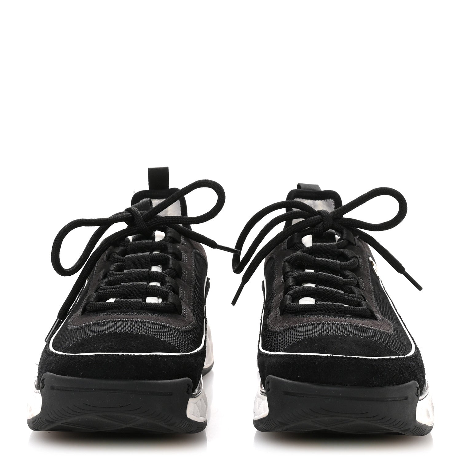 Chanel Velvet Calfskin Mixed Fibers CC Sneakers 39.5 Black