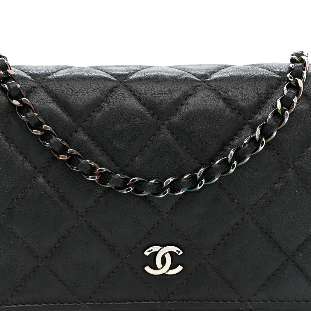 Chanel Crumpled Calfskin Quilted Wallet On Chain WOC So Black