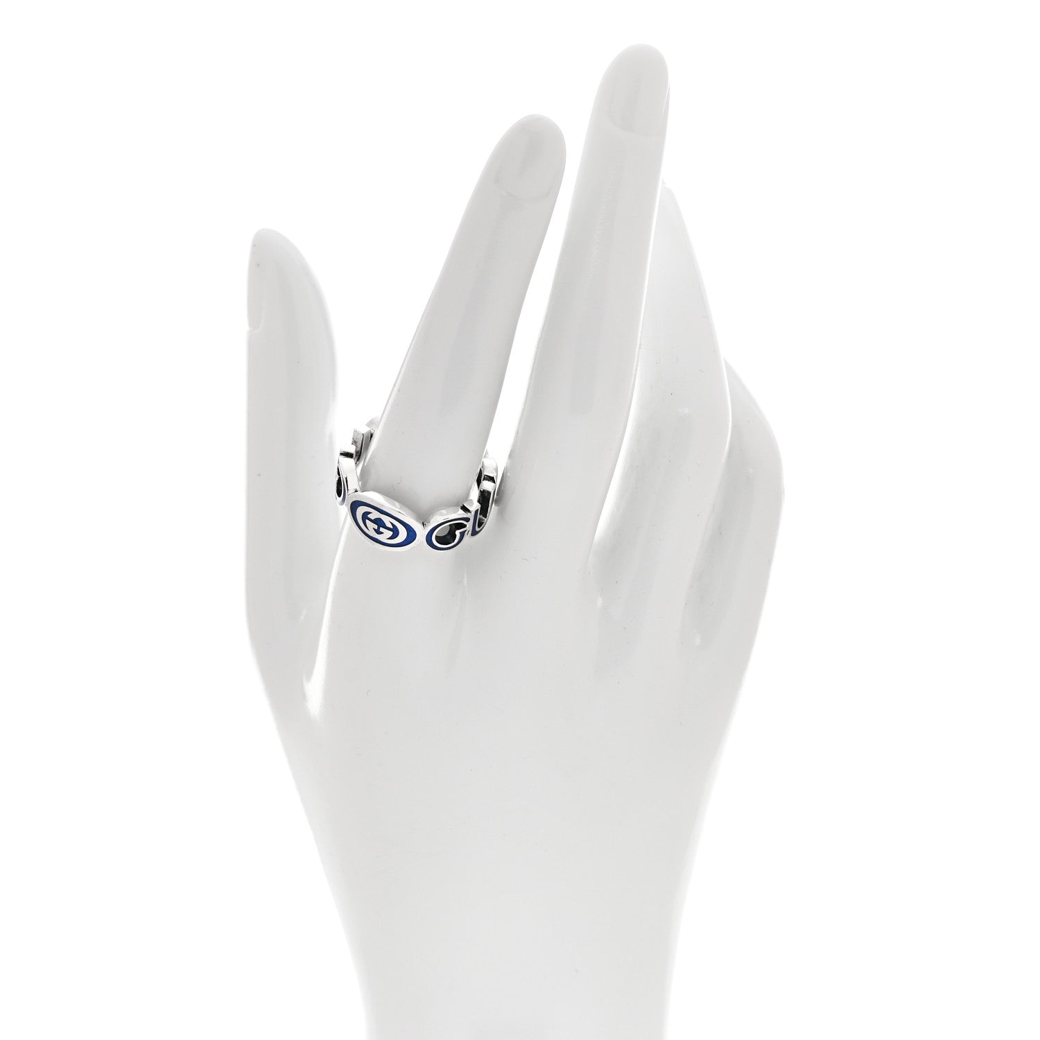 Gucci Sterling Silver Enamel Interlocking G Logo Ring 60 9 Blue