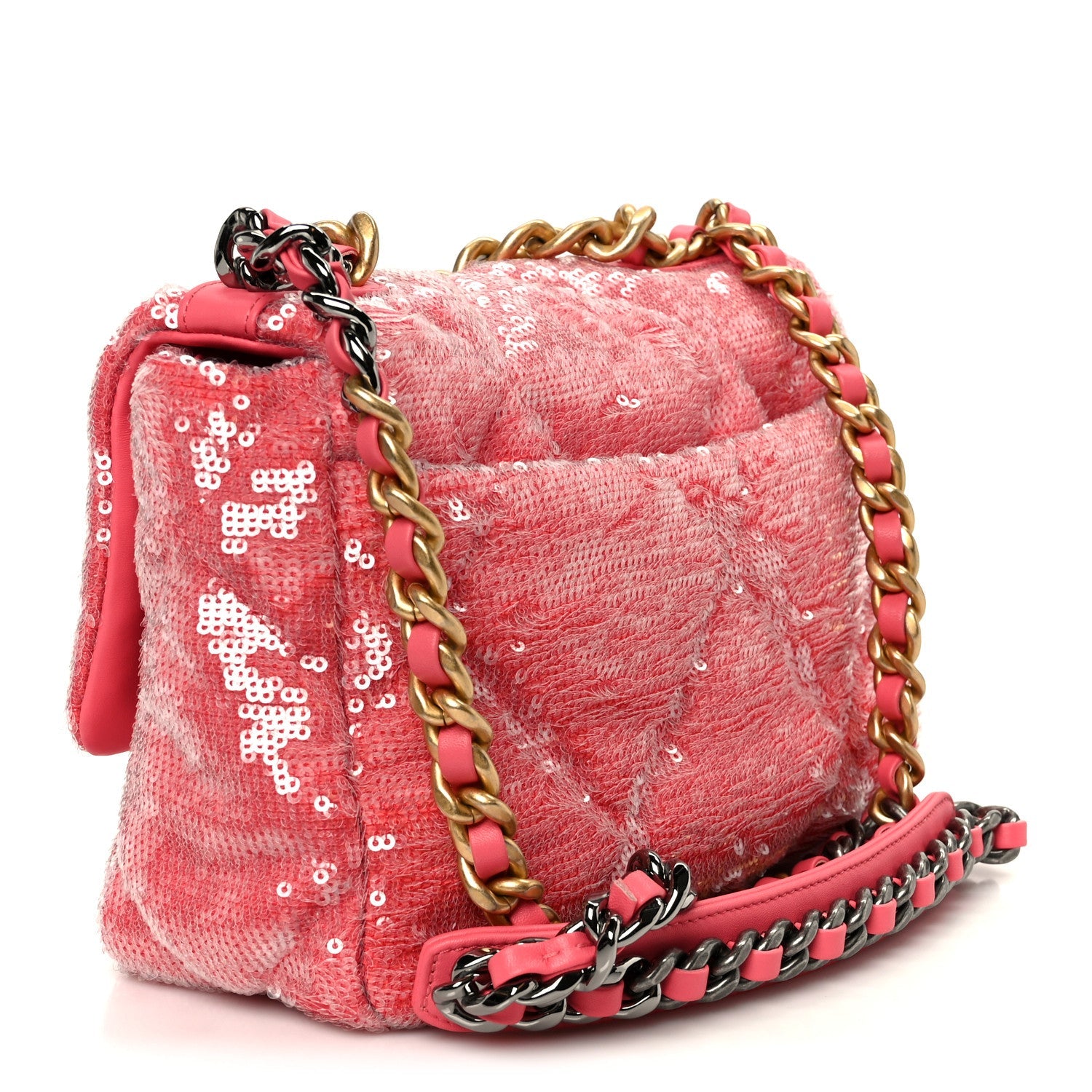 Chanel Sequin Quilted Medium Chanel 19 Flap Coral