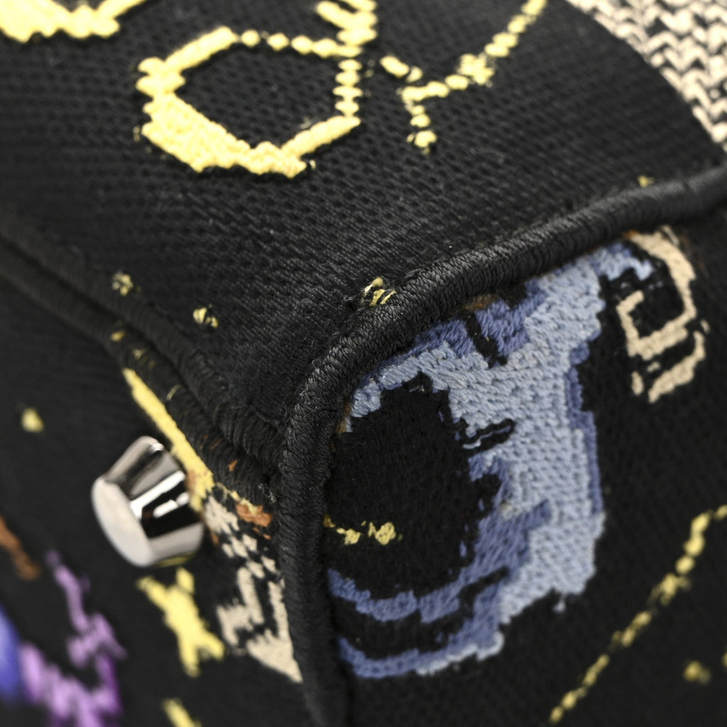 Christian Dior Canvas Pixel Zodiac Embroidered Medium Lady D-Lite Nero Multicolor