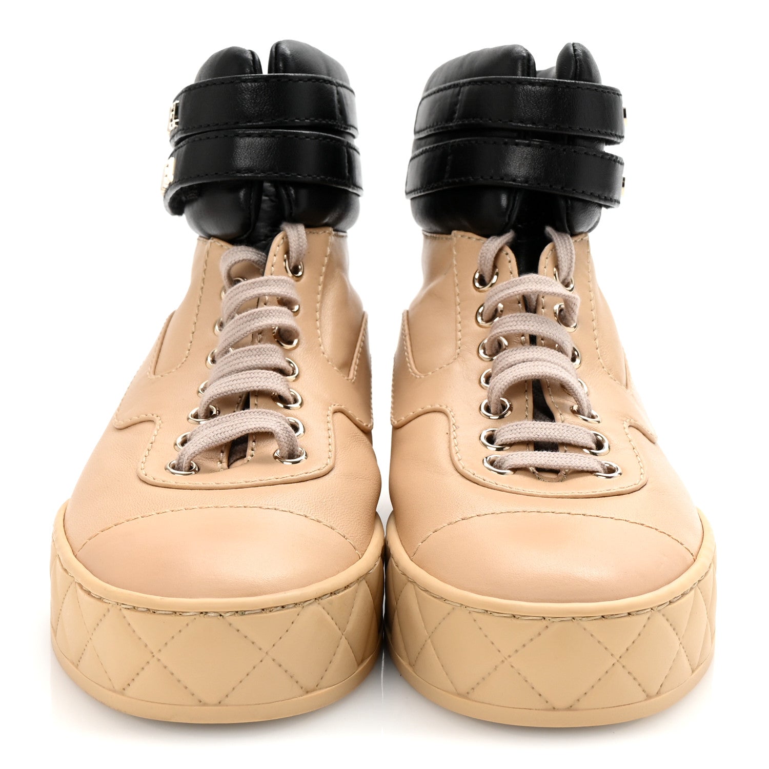 Lambskin Logo High Top Sneakers 35.5 Ivory Black