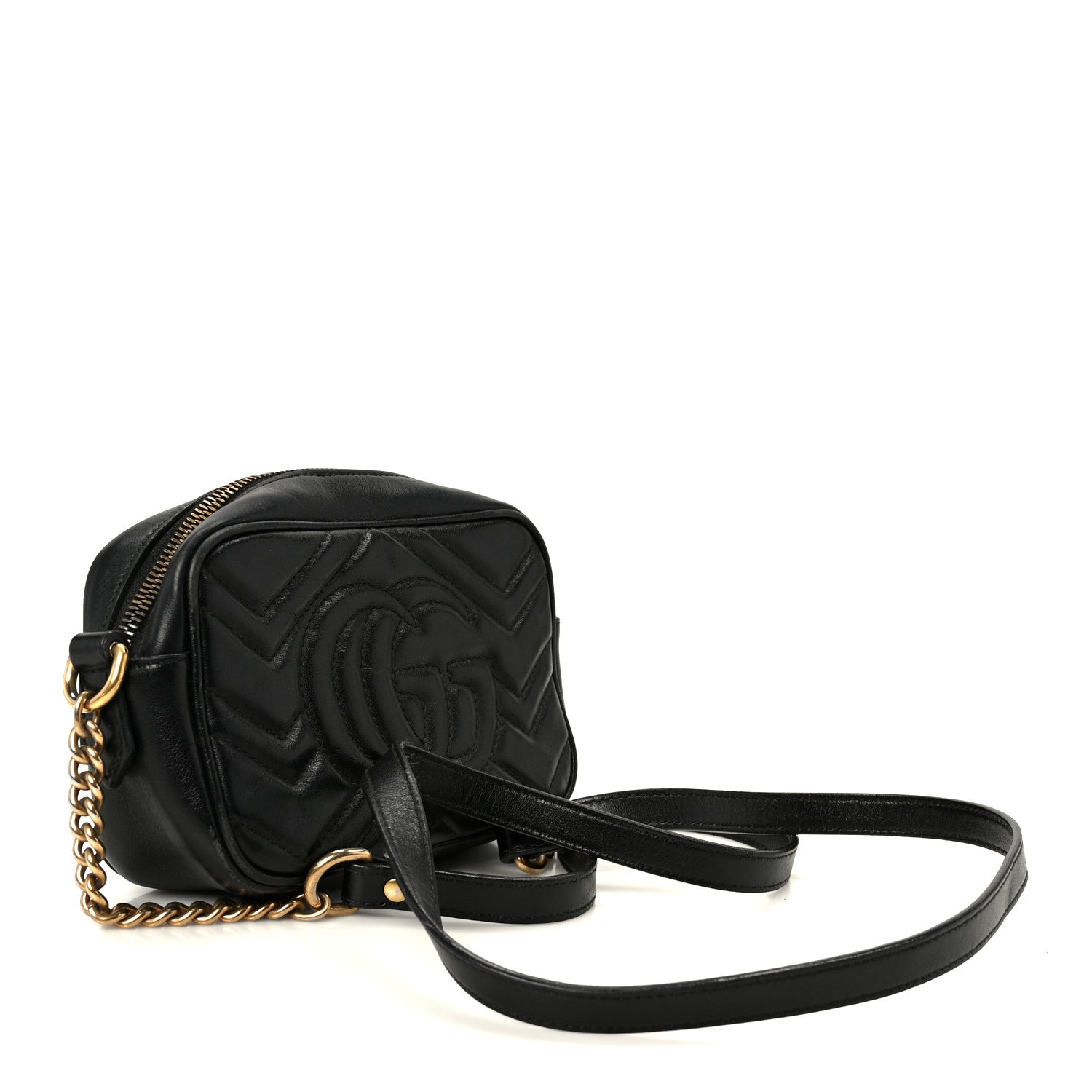 Gucci Calfskin Matelasse Mini GG Marmont Chain Shoulder Bag Black