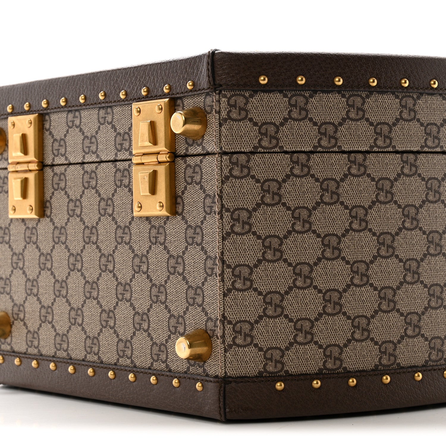 Gucci GG Supreme Monogram Textured Dollar Calfskin Web Savoy Hat Box Beige Ebony New Acero