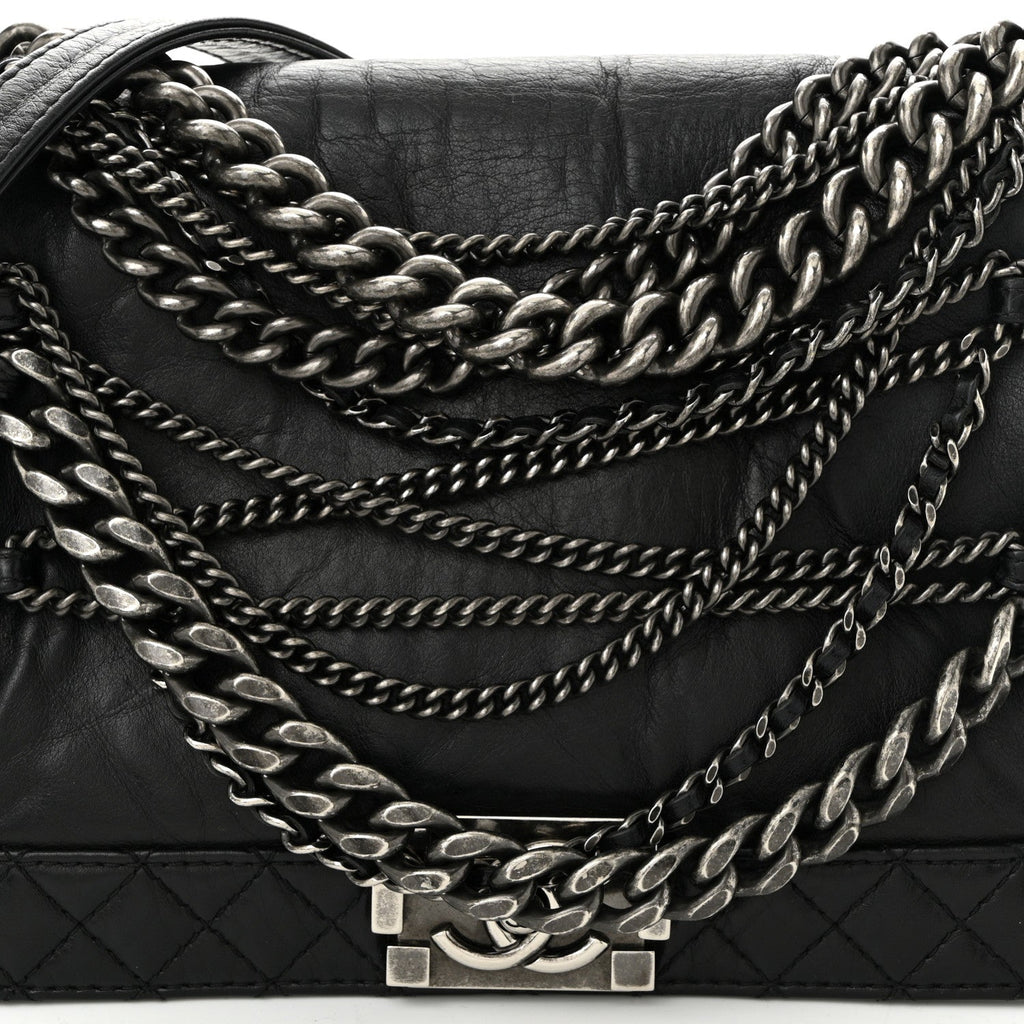 Chanel Calfskin Enchained New Medium Boy Flap Black