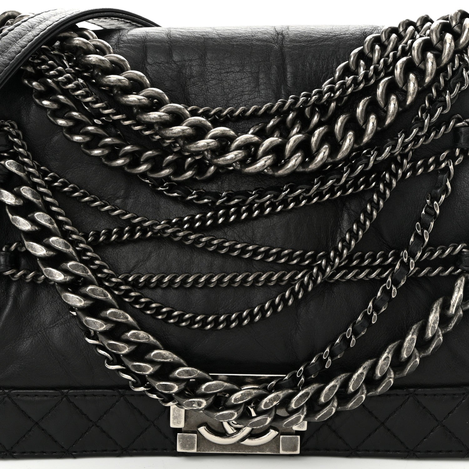 Chanel Calfskin Enchained New Medium Boy Flap Black