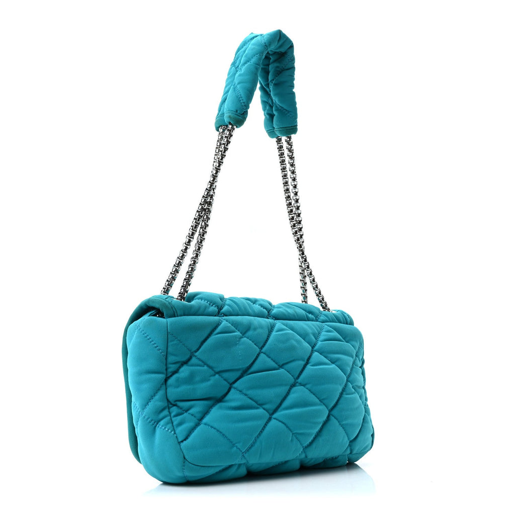 Chanel Nylon Bubble Quilt Medium Flap Turquoise
