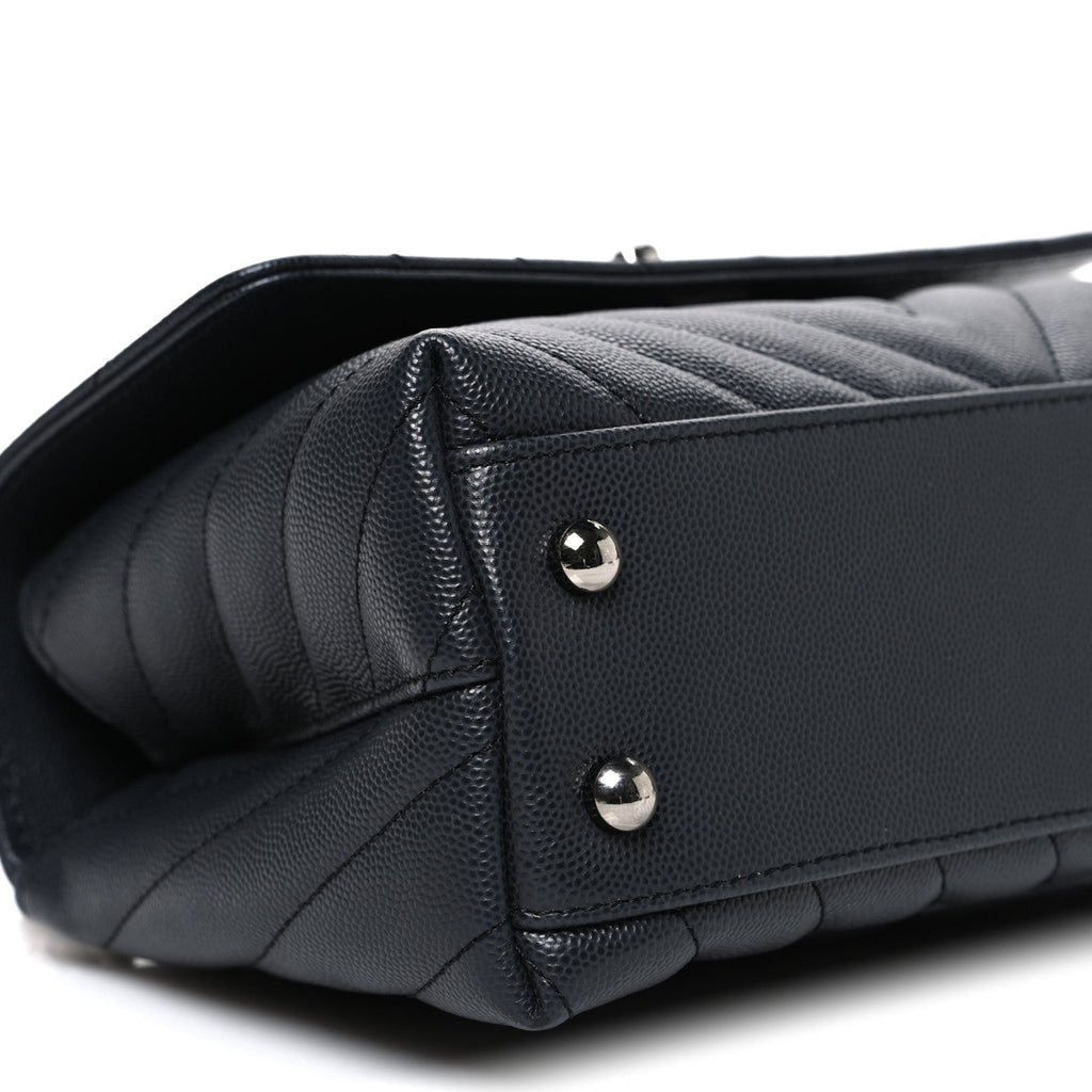 Chanel Caviar Chevron Quilted Mini Coco Handle Flap Dark Grey