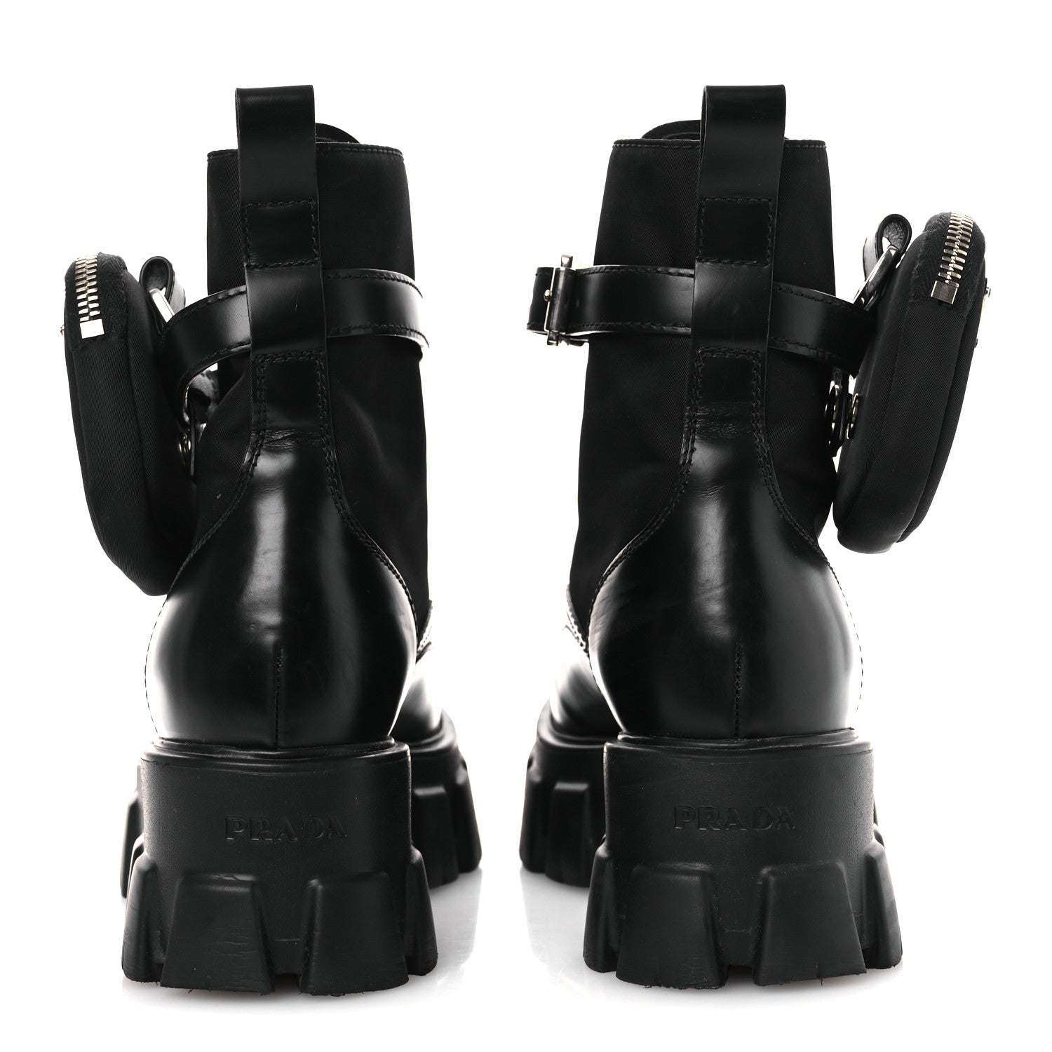 Prada Spazzolato Rois Nylon Metal Triangle Logo Monolith Pouch Pocket 55mm Boots 37 Black
