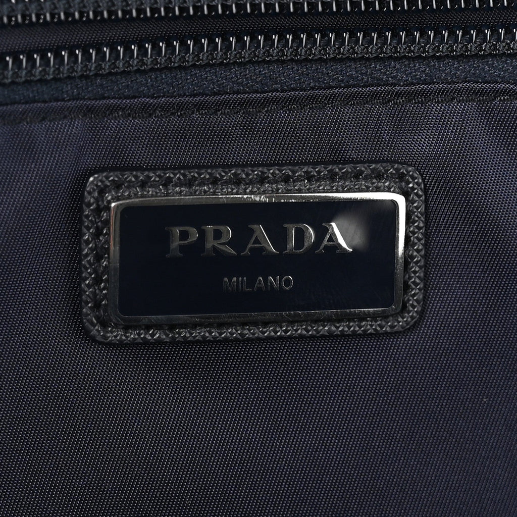 Prada Re-Nylon Saffiano Double Snap Buckle Zip Flap Shoulder Bag Bleu