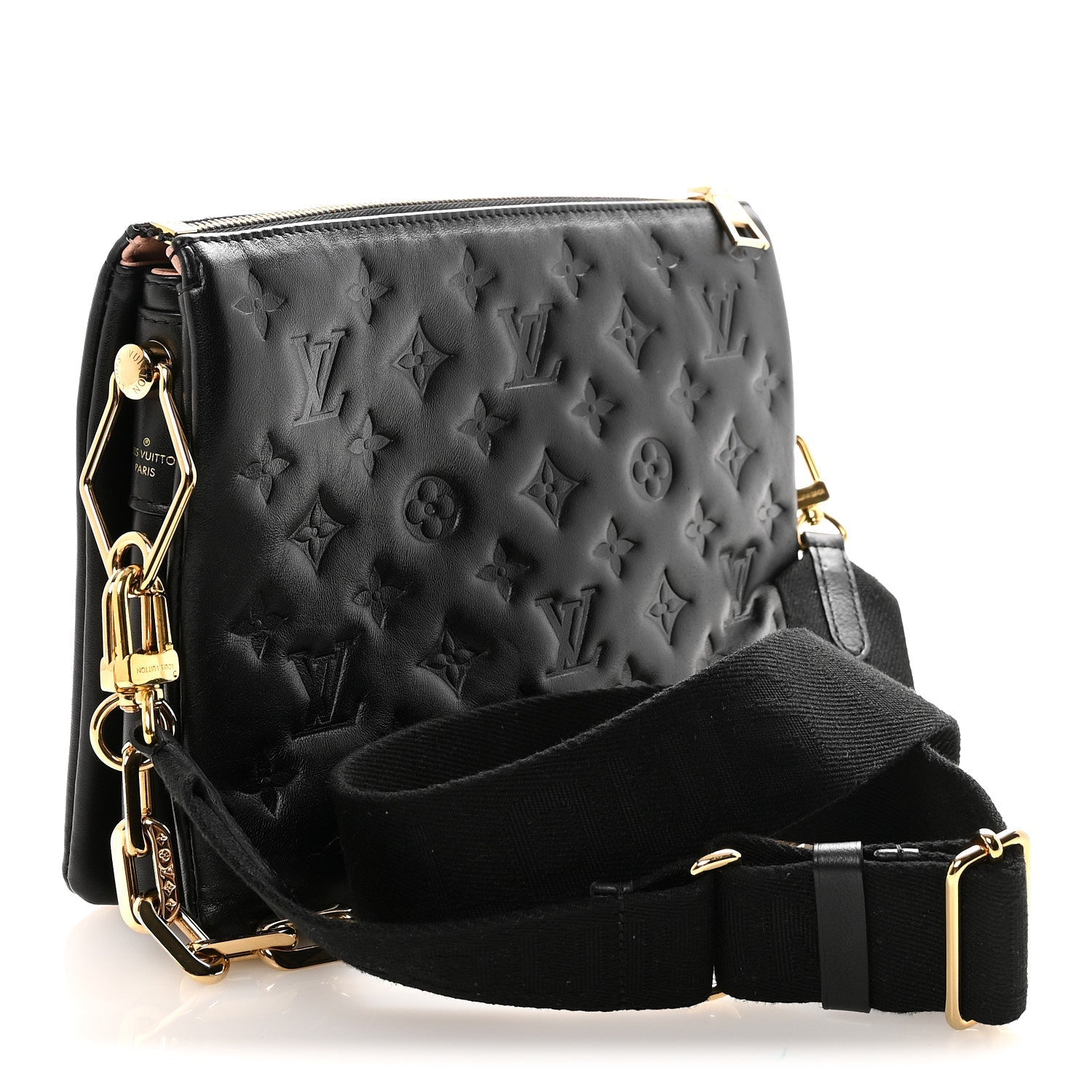Louis Vuitton Lambskin Embossed Monogram Coussin PM Black