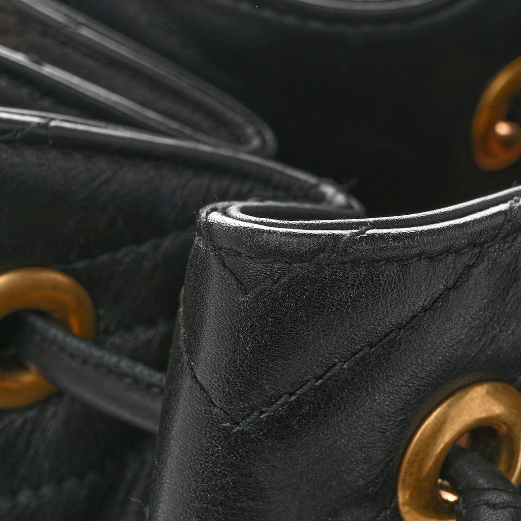 Gucci Calfskin Matelasse Sylvie Web GG Marmont Bucket Bag Black