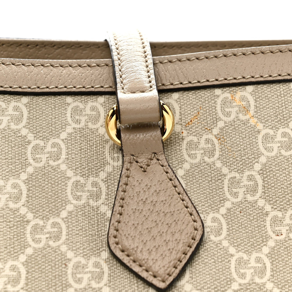 Gucci GG Supreme Monogram Textured Dollar Calfskin Web Medium Ophidia Shopping Tote Beige Mystic White Oatmeal