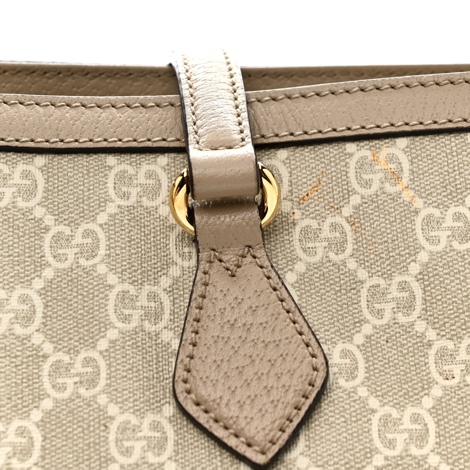 Gucci GG Supreme Monogram Textured Dollar Calfskin Web Medium Ophidia Shopping Tote Beige Mystic White Oatmeal