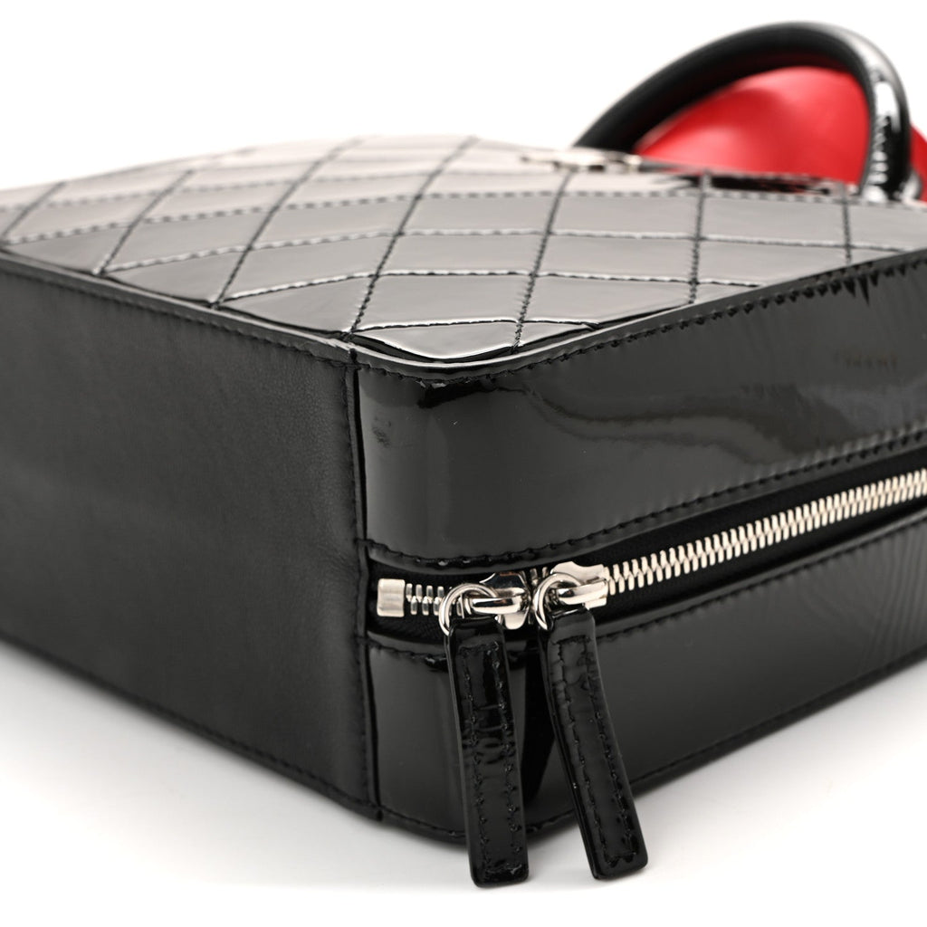 Chanel Patent Quilted Travel Kit Vanity Case Black
