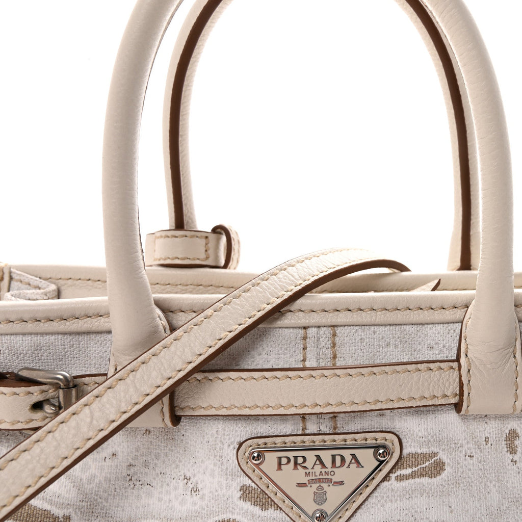 Prada Linen Calfskin Triangle Mini Bonnie Hand Bag White