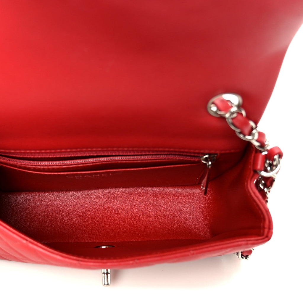 Chanel Lambskin Quilted Mini Rectangular Flap Dark Red