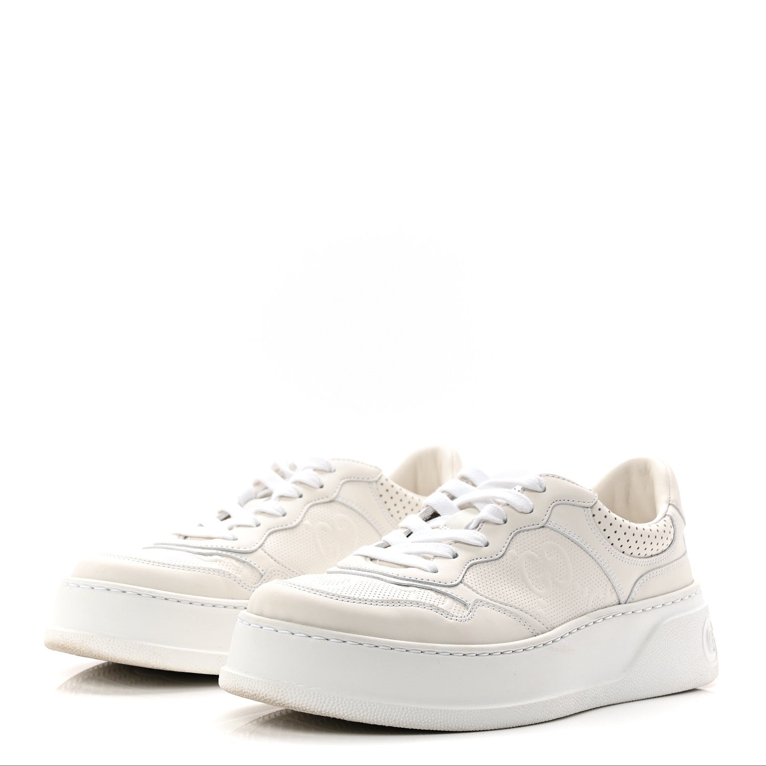 Gucci Calfskin GG Tennis Embossed Perforated Womens Platform 55mm Sneakers 39 Great White