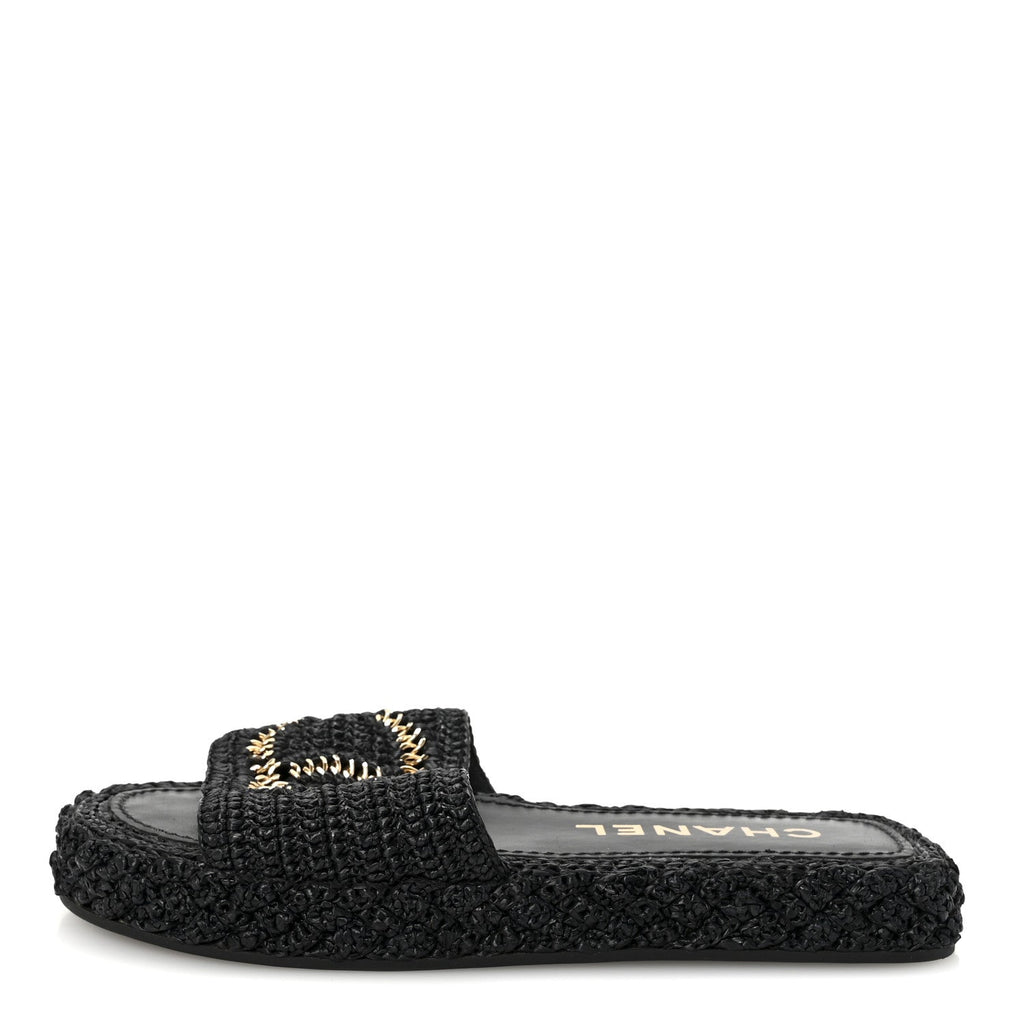 Braided Cord CC Espadrille Slip On Sandals 38 Black