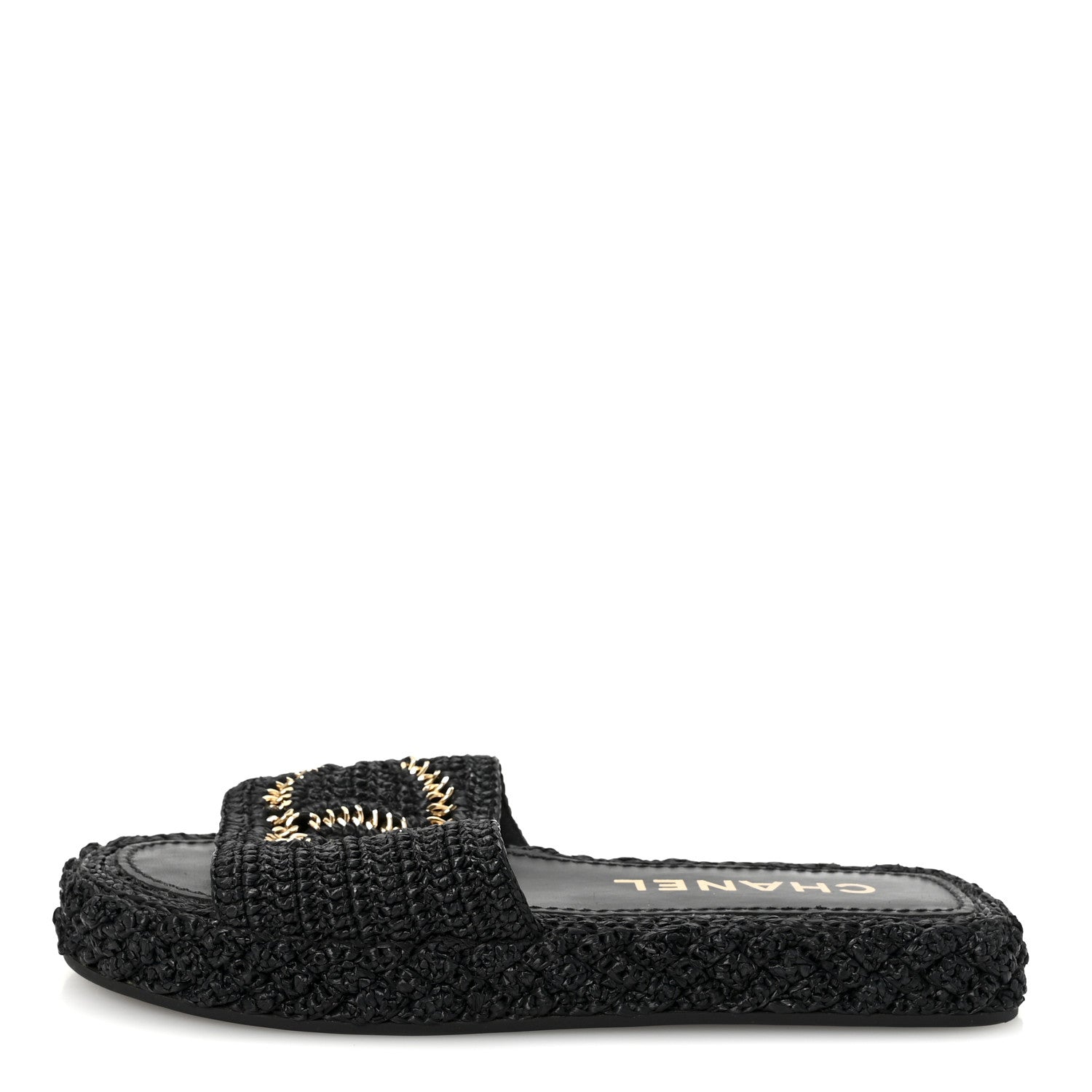 Braided Cord CC Espadrille Slip On Sandals 38 Black