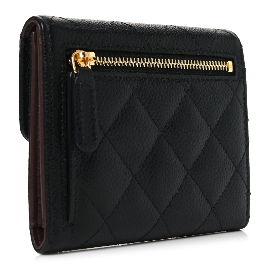 Caviar Quilted Compact Flap Wallet Black