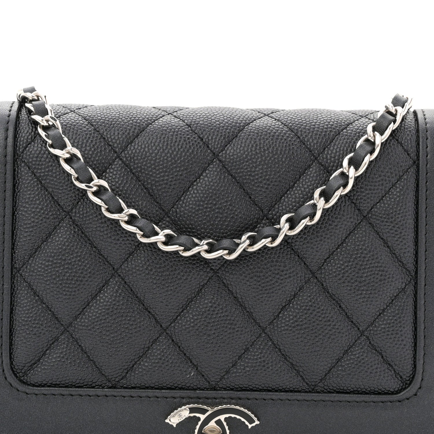 Chanel Caviar Quilted Vintage Mademoiselle Wallet On Chain WOC Black