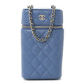 Chanel Caviar Quilted Phone Holder With Chain Blue