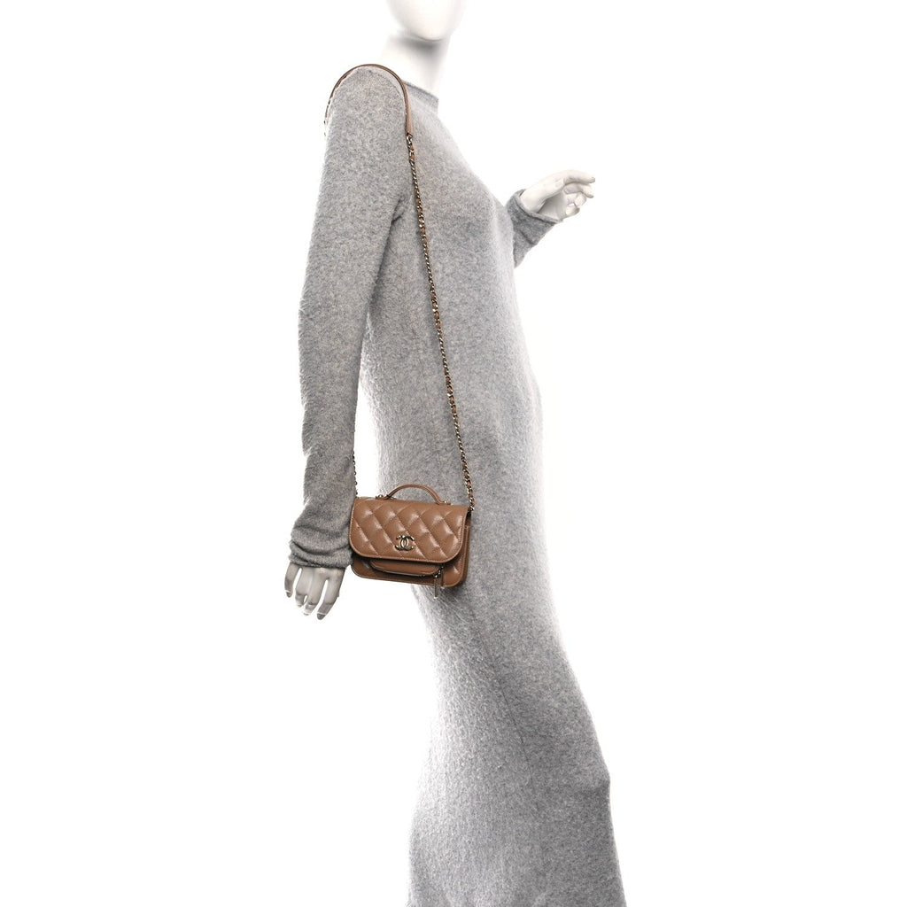 Chanel Caviar Quilted Business Affinity Clutch With Chain Flap Camel