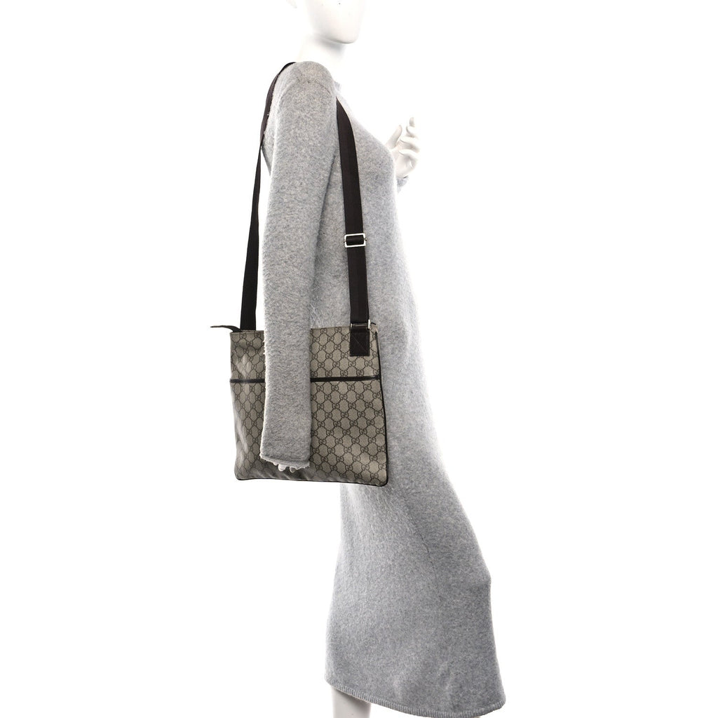 Gucci GG Plus Monogram Medium Flat Messenger Bag Dark Brown