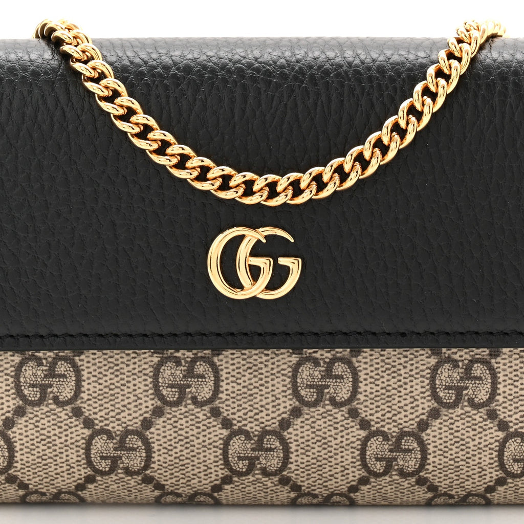 Gucci Dollar Calfskin GG Supreme Monogram Petite GG Marmont Wallet Chain Bag Black Beige Ebony