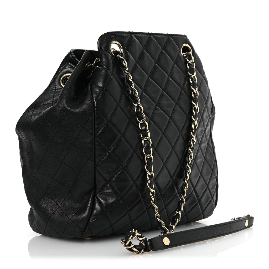 Chanel Lambskin Quilted Drawstring Bag Black