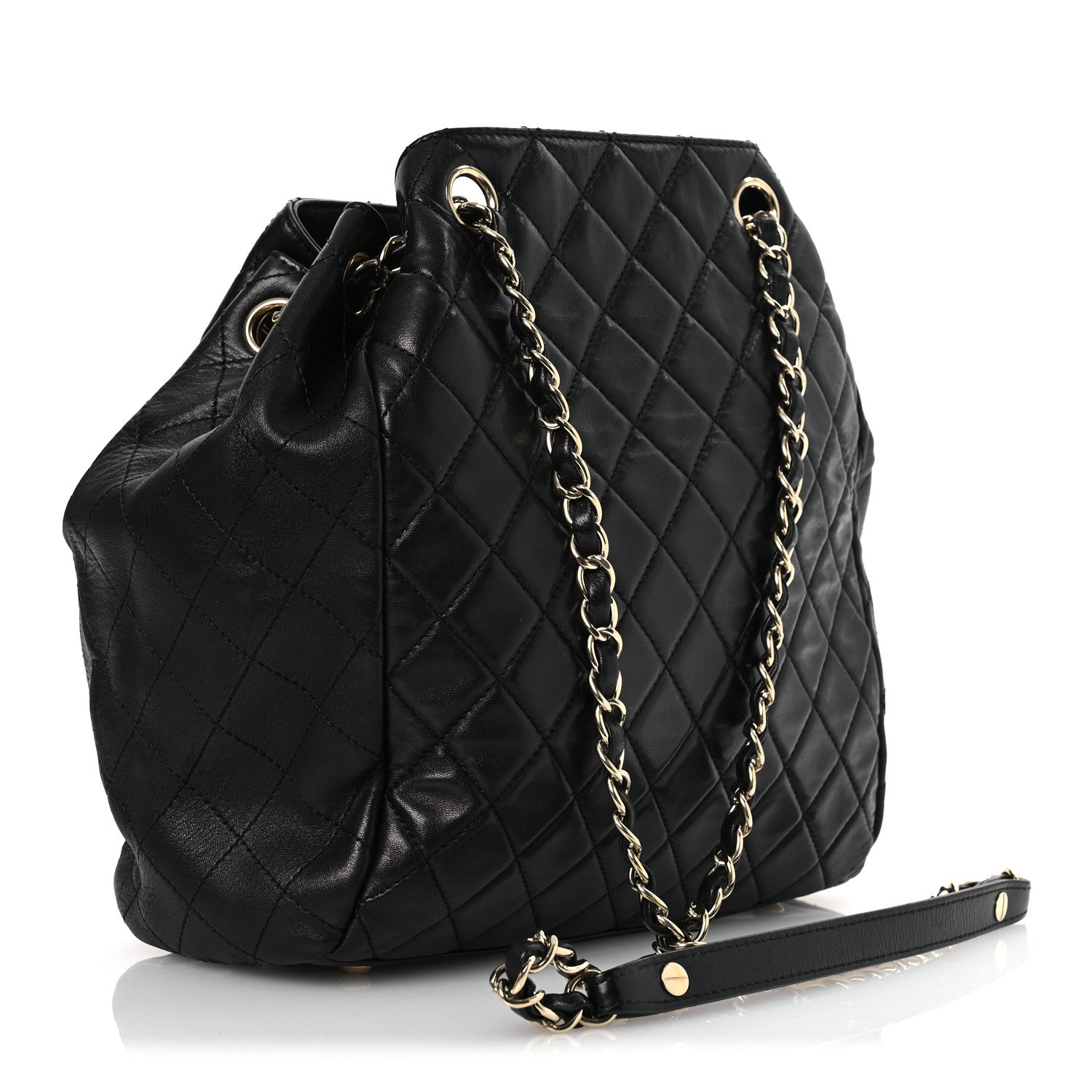 Chanel Lambskin Quilted Drawstring Bag Black