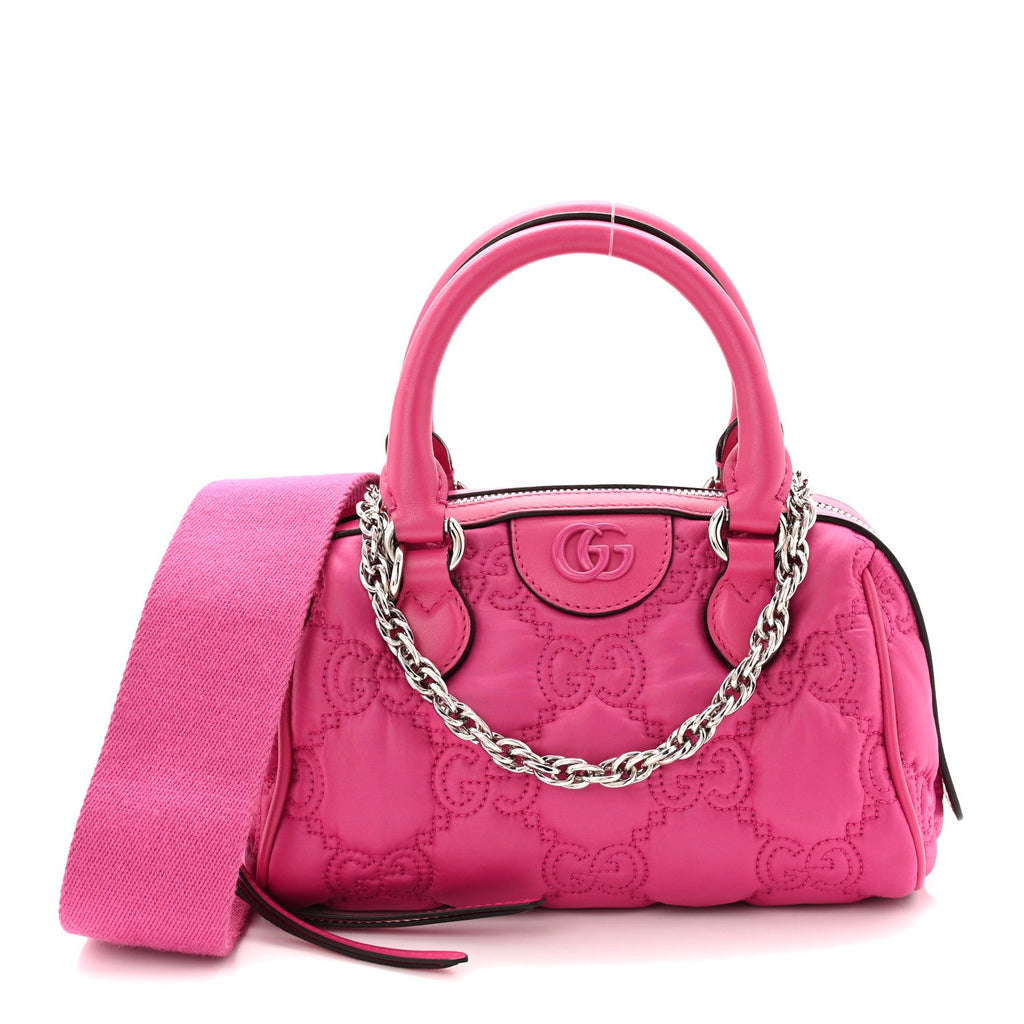 Gucci Nylon Calfskin Enamel GG Matelasse Mini Bowler Bag Lovely