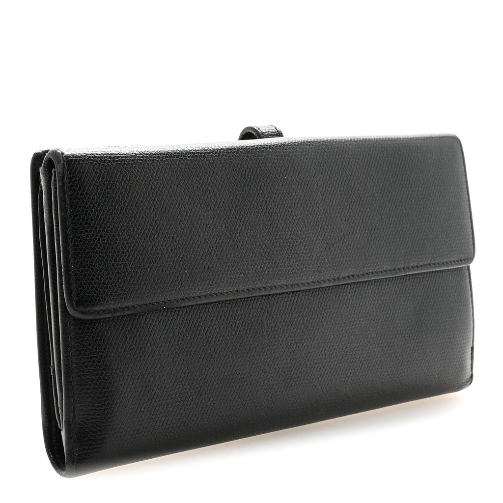 Grained Calfskin CC Button Long Wallet Black